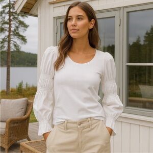 French Connection Tim Tim Mixed Media Stretch White Cotton Women's Top Large